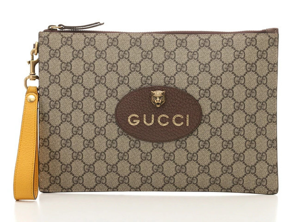 Gucci Bag Shoulder Clutch GG Supreme Canvas Leather Beige Cream Brown Yellow